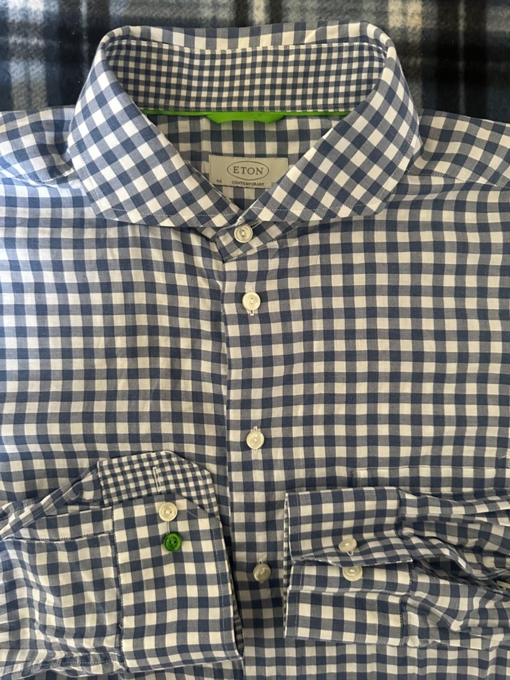 Eton Contemporary Gingham Multicolor Navy White Button-Down Men’s Shirt Size 2XL